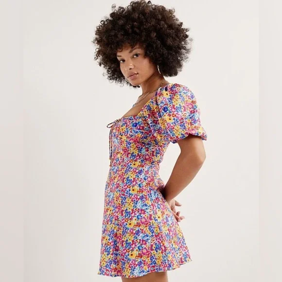 NWT For Love & Lemons Sasha Mini Dress Blue Dizzy Floral - Picture 1 of 9